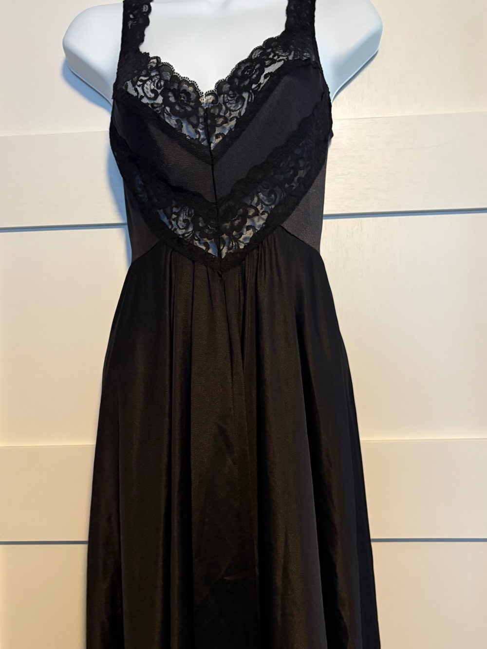 Black Lace Maxi Slip Dress with Sheer Accents